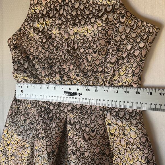 Mustard Seed Women Mini Dress size M Golden Metallic Sleeveless Fit & Flare - Picture 4 of 9